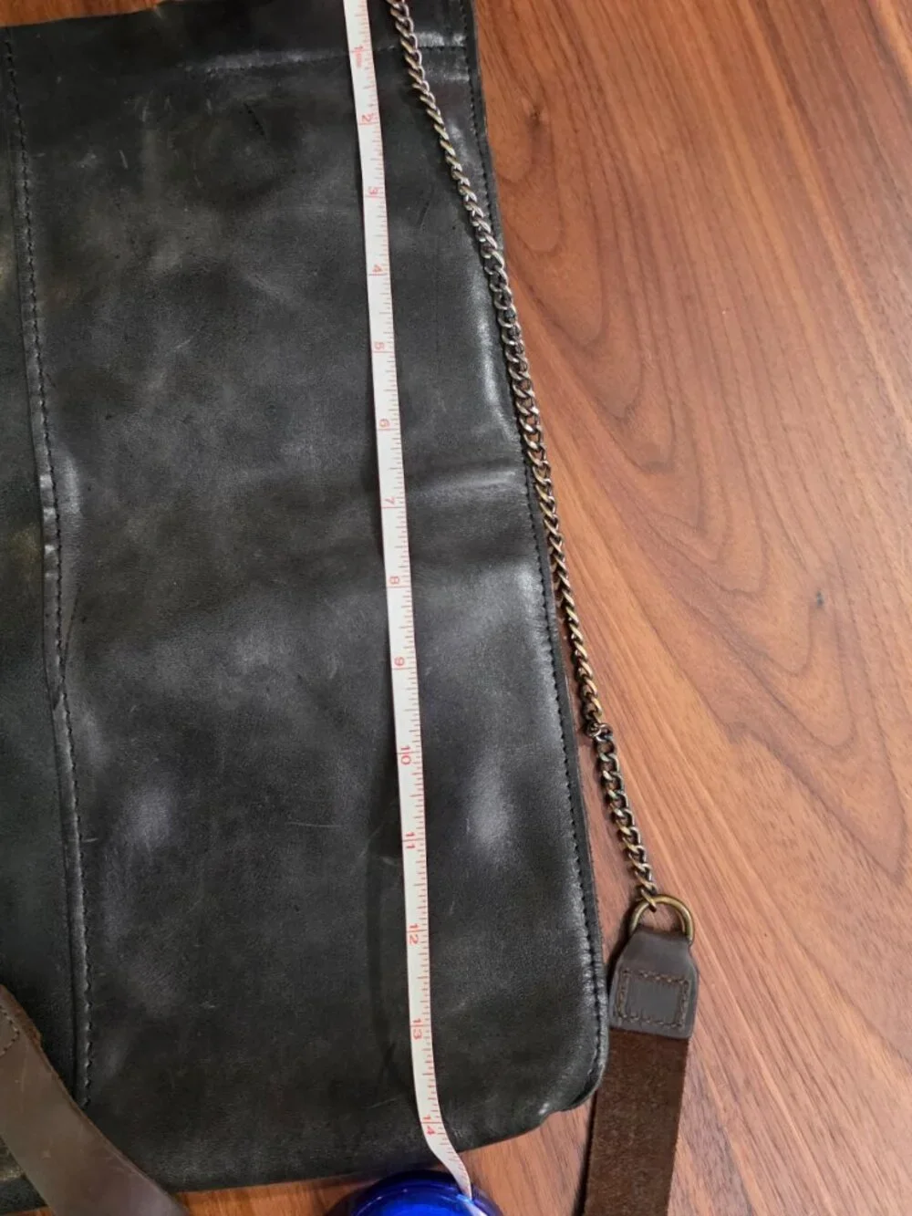 Large Jo handbags black leather tote, fold over with chain/leather strap